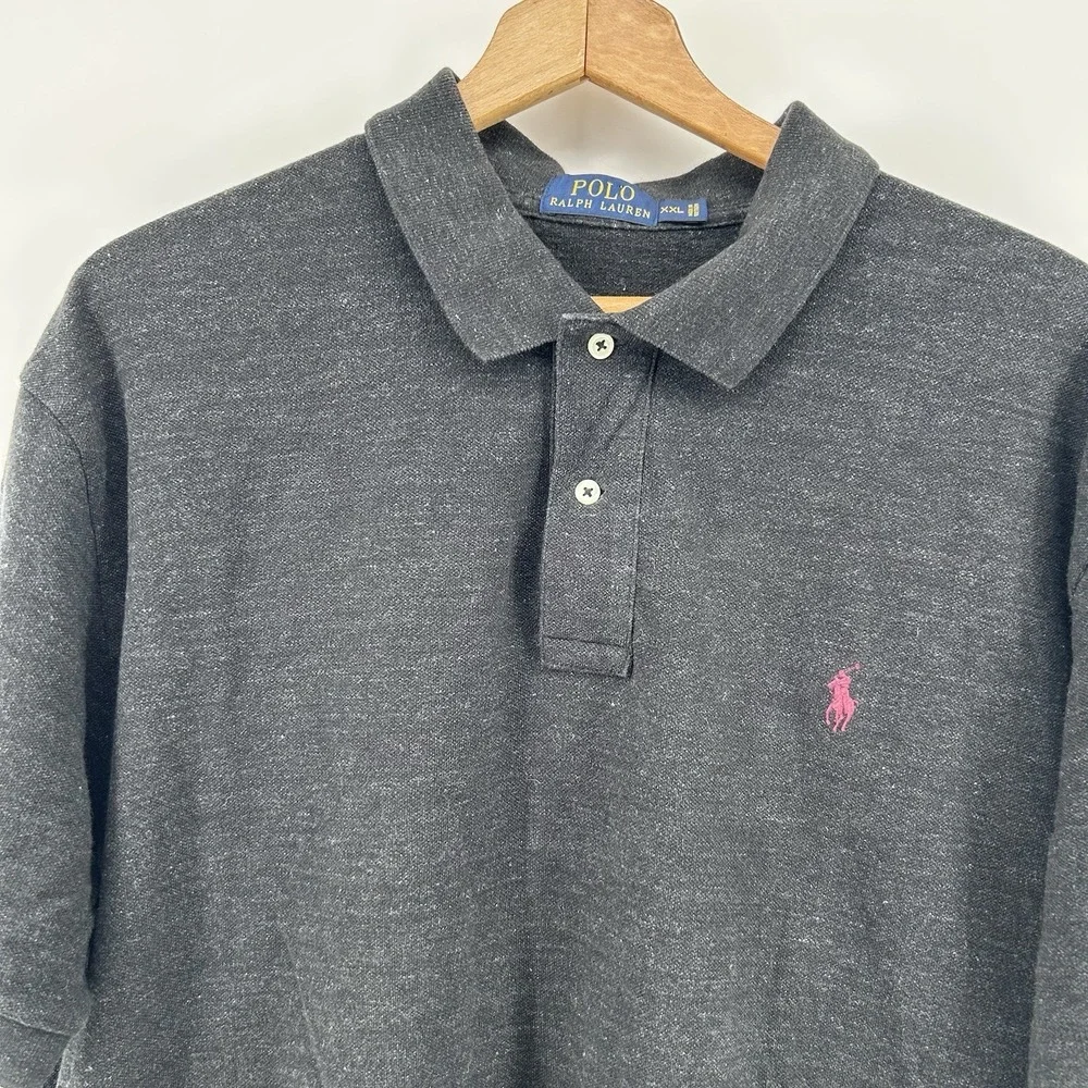 Polo Ralph Lauren‎ Polo Shirt Mens 2XL Black Heather Burgundy Pony Logo Preppy